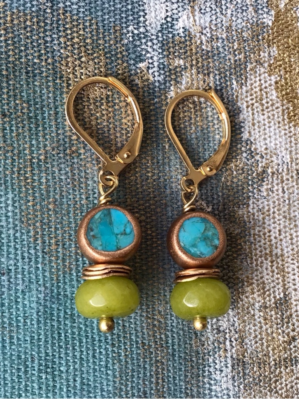 Turquoise Gold Edge Peridot Sundance Charm Earrings